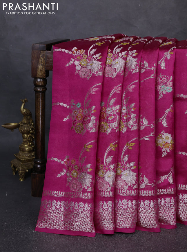 Poona Silk Saree pink with allover thread & zari floral weaves and zari woven border