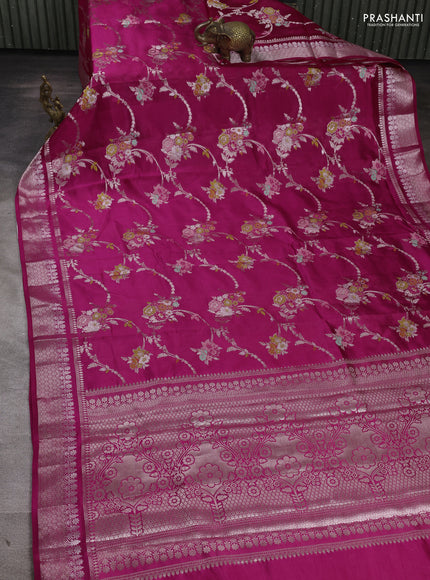 Poona Silk Saree pink with allover thread & zari floral weaves and zari woven border