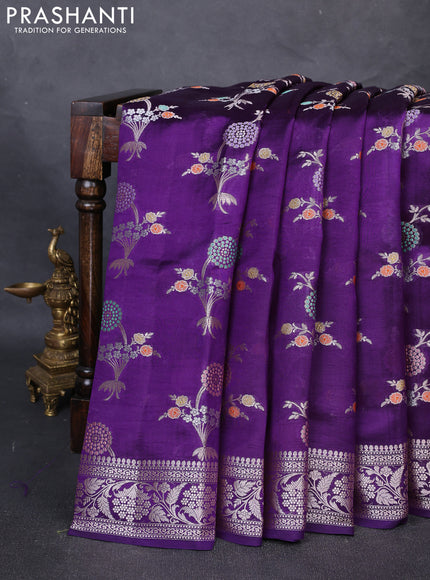 Poona Silk Saree purple with allover thread & zari weaves and zari woven border