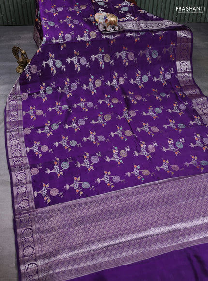 Poona Silk Saree purple with allover thread & zari weaves and zari woven border