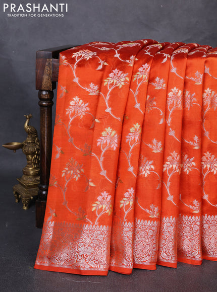 Poona Silk Saree orange with allover thread & zari weaves and zari woven border