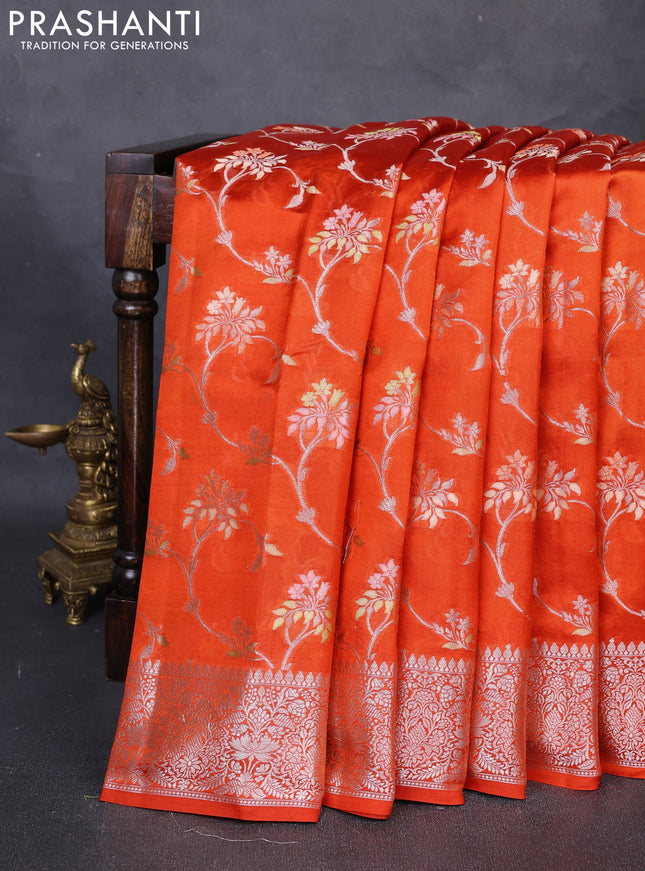 Poona Silk Saree orange with allover thread & zari weaves and zari woven border