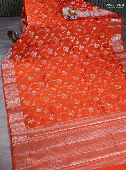 Poona Silk Saree orange with allover thread & zari weaves and zari woven border