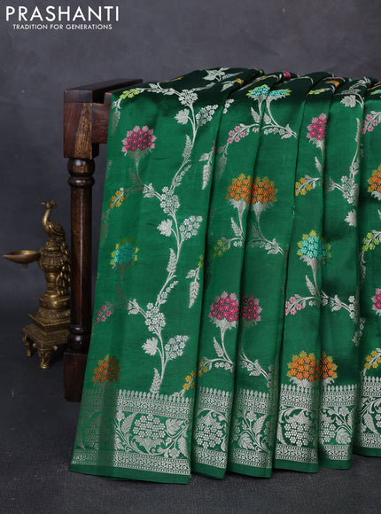 Poona Silk Saree green with allover thread & zari weaves and zari woven border