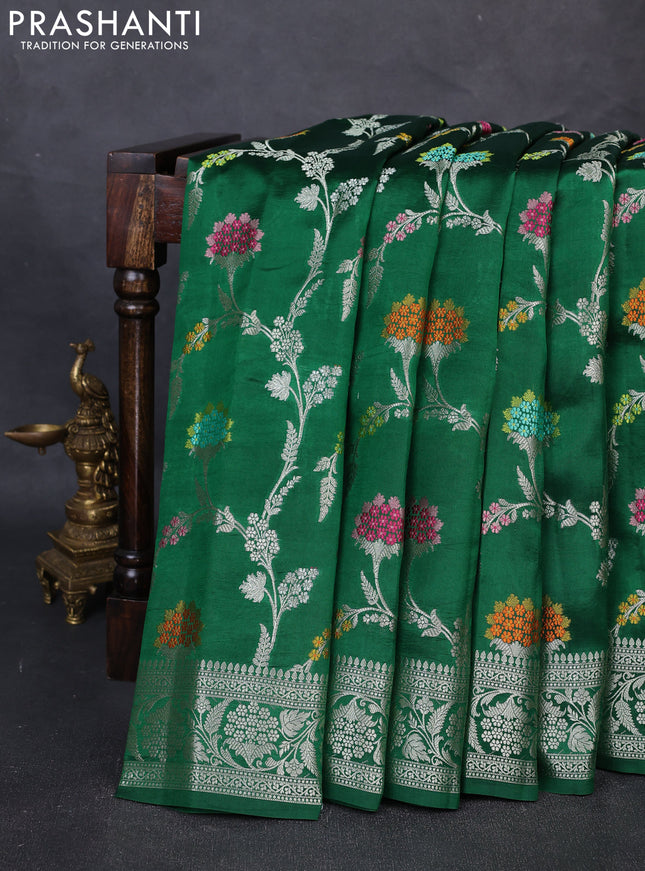 Poona Silk Saree green with allover thread & zari weaves and zari woven border