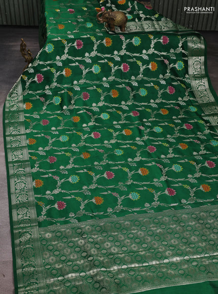 Poona Silk Saree green with allover thread & zari weaves and zari woven border