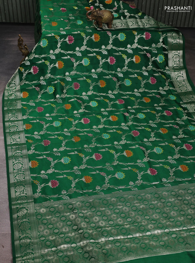 Poona Silk Saree green with allover thread & zari weaves and zari woven border