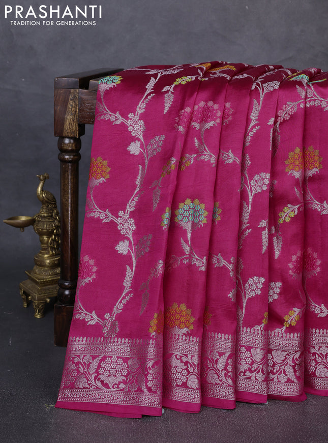 Poona Silk Saree pink with allover thread & zari weaves and zari woven border