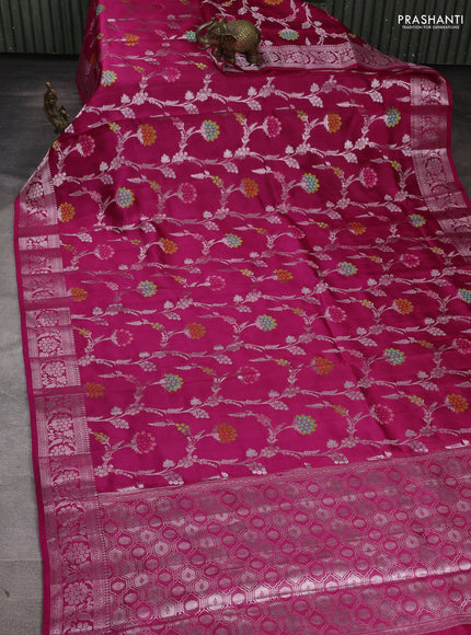 Poona Silk Saree pink with allover thread & zari weaves and zari woven border