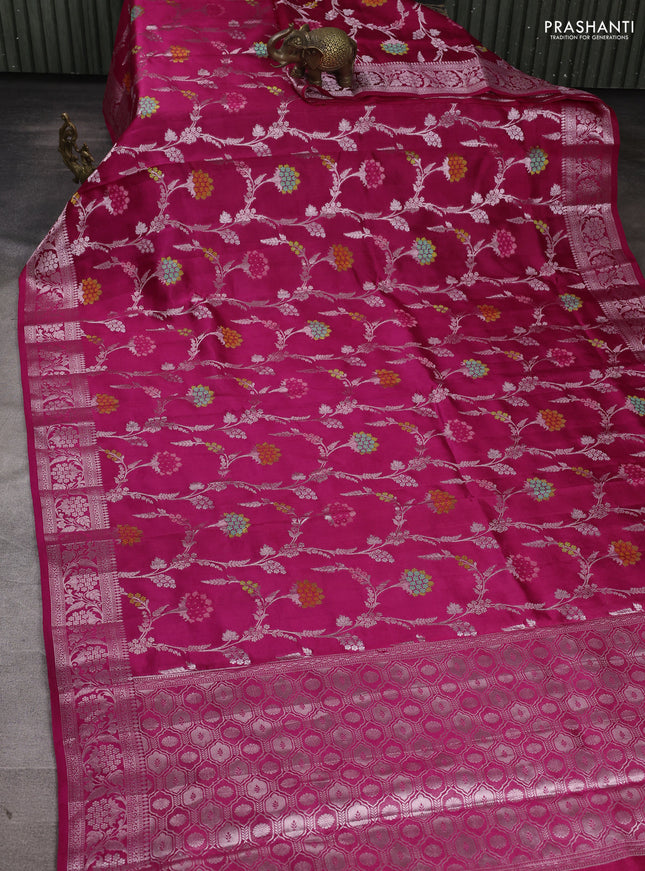Poona Silk Saree pink with allover thread & zari weaves and zari woven border