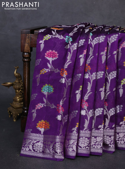 Poona Silk Saree purple with allover thread & zari weaves and zari woven border