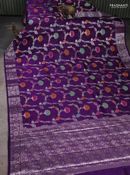 Poona Silk Saree purple with allover thread & zari weaves and zari woven border
