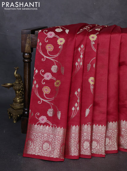 Poona Silk Saree red with allover thread & zari weaves and zari woven border