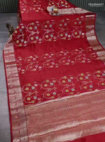 Poona Silk Saree red with allover thread & zari weaves and zari woven border