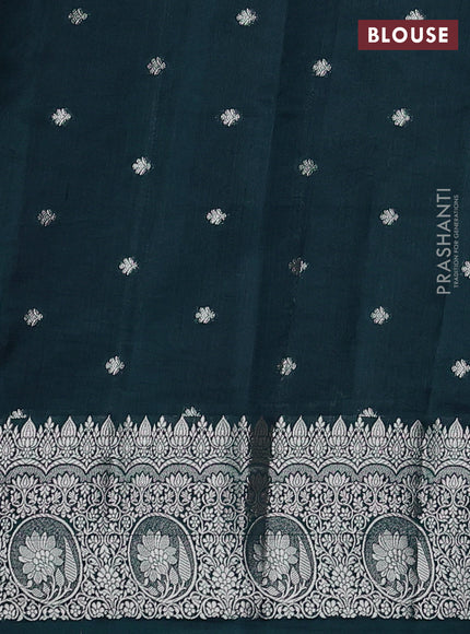 Poona Silk Saree peacock blue with allover thread & zari weaves and zari woven border