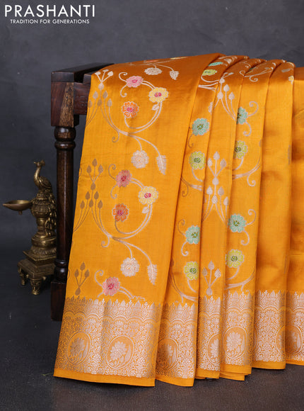 Poona Silk Saree mango yellow with allover thread & zari weaves and zari woven border