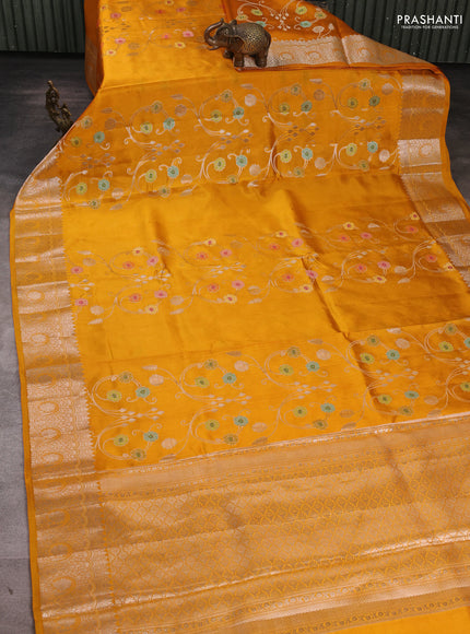 Poona Silk Saree mango yellow with allover thread & zari weaves and zari woven border