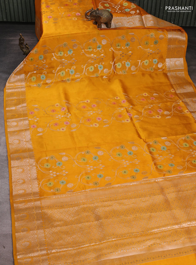 Poona Silk Saree mango yellow with allover thread & zari weaves and zari woven border