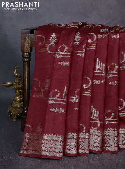 Poona Silk Saree maroon with allover thread & zari weaves and zari woven border