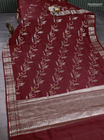 Poona Silk Saree maroon with allover thread & zari weaves and zari woven border