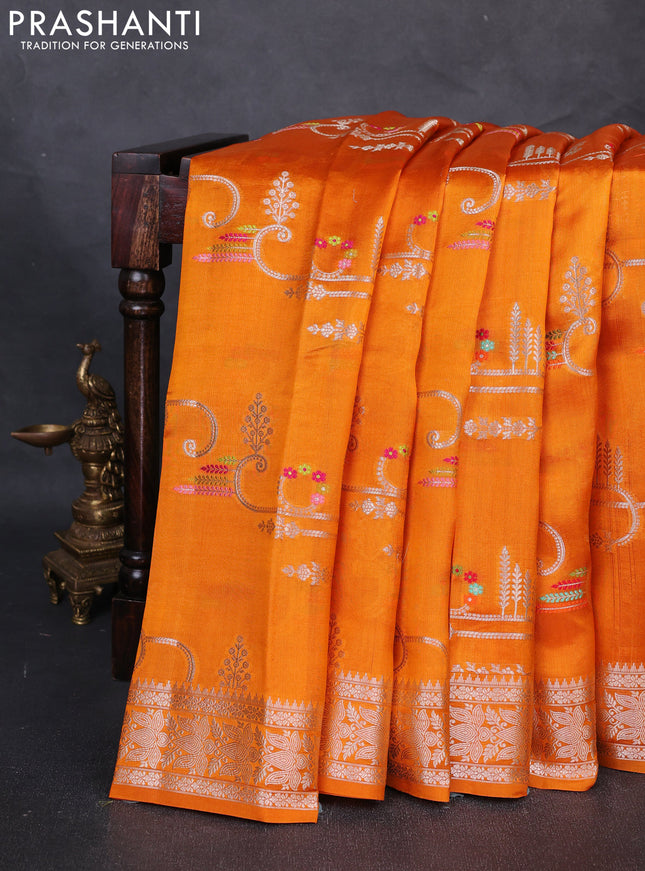 Poona Silk Saree mango yellow with allover thread & zari weaves and zari woven border