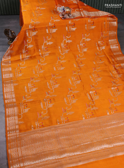 Poona Silk Saree mango yellow with allover thread & zari weaves and zari woven border