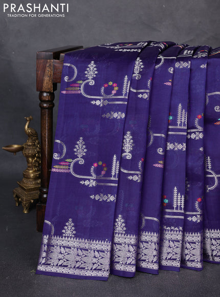 Poona Silk Saree blue with allover thread & zari weaves and zari woven border
