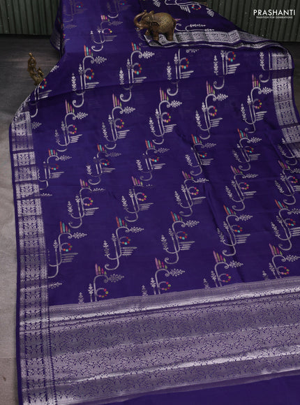 Poona Silk Saree blue with allover thread & zari weaves and zari woven border