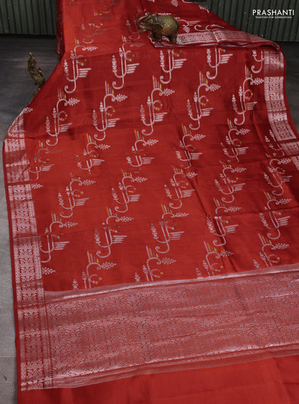 Poona Silk Saree rustic orange with allover thread & zari weaves and zari woven border