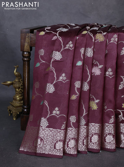 Poona Silk Saree coffee brown with allover thread & zari weaves and zari woven border