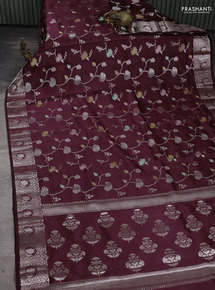 Poona Silk Saree coffee brown with allover thread & zari weaves and zari woven border