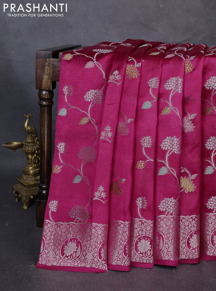 Poona Silk Saree rani pink with allover thread & zari weaves and zari woven border