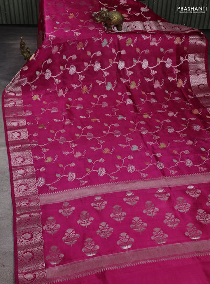 Poona Silk Saree rani pink with allover thread & zari weaves and zari woven border