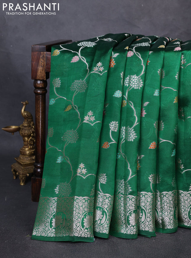 Poona Silk Saree green with allover thread & zari weaves and zari woven border