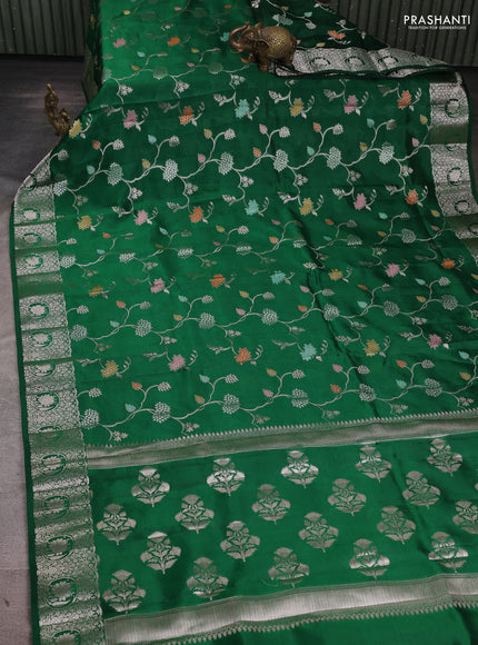Poona Silk Saree green with allover thread & zari weaves and zari woven border