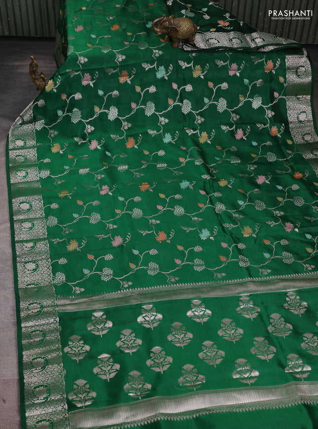 Poona Silk Saree green with allover thread & zari weaves and zari woven border