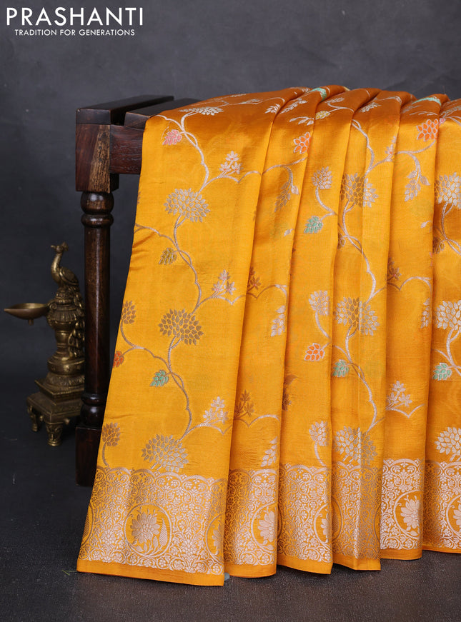 Poona Silk Saree mango yellow with allover thread & zari weaves and zari woven border
