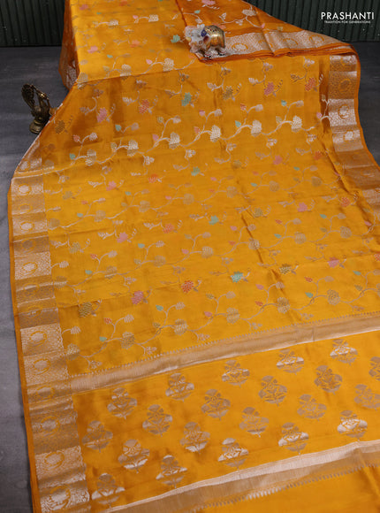 Poona Silk Saree mango yellow with allover thread & zari weaves and zari woven border