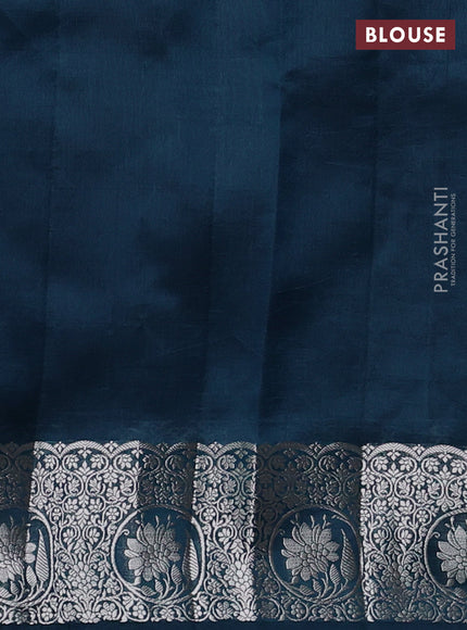 Poona Silk Saree peacock blue with allover thread & zari weaves and zari woven border