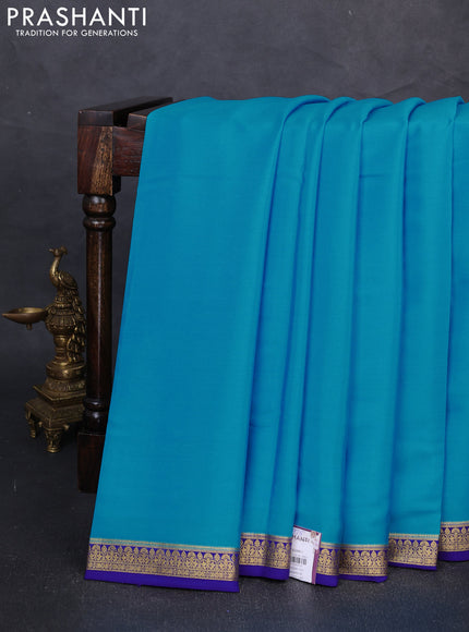 Pure Mysore Silk Saree cs blue and blue with plain body and zari woven border
