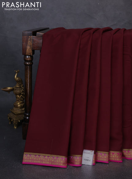 Pure Mysore Silk Saree maroon and pink with plain body and zari woven border