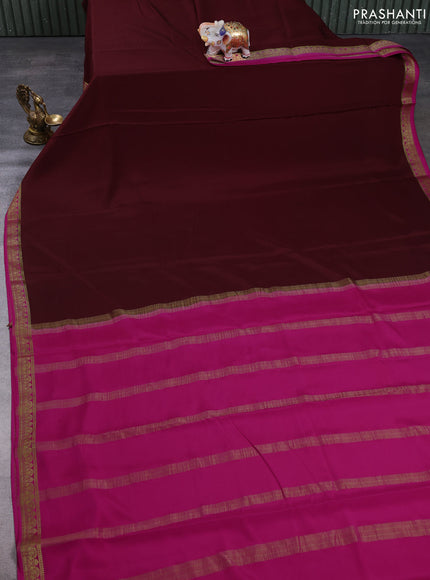 Pure Mysore Silk Saree maroon and pink with plain body and zari woven border