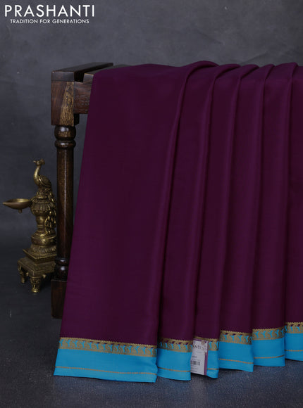 Pure Mysore Silk Saree purple and teal blue with plain body and rettapet zari woven border