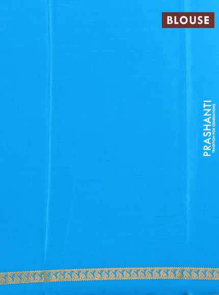 Pure Mysore Silk Saree purple and teal blue with plain body and rettapet zari woven border
