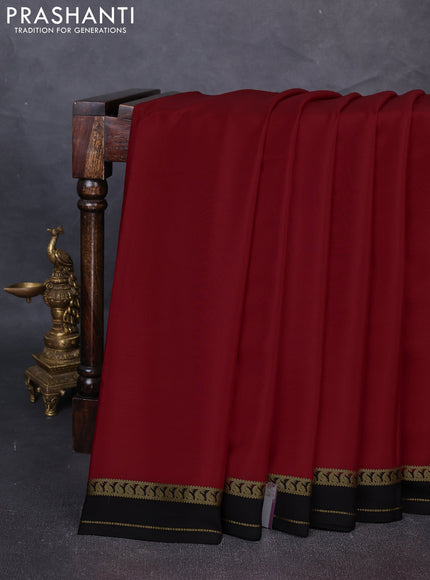 Pure Mysore Silk Saree red and black with plain body and rettapet zari woven border
