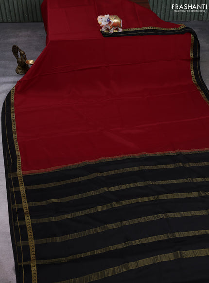 Pure Mysore Silk Saree red and black with plain body and rettapet zari woven border