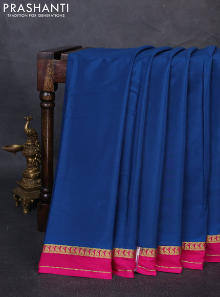 Pure Mysore Silk Saree peacock blue and pink with plain body and rettapet zari woven border