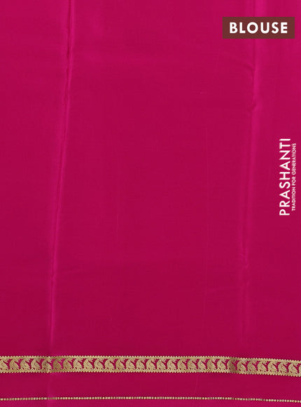 Pure Mysore Silk Saree peacock blue and pink with plain body and rettapet zari woven border