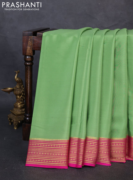 Pure Mysore Silk Saree light green and pink with plain body and zari woven border