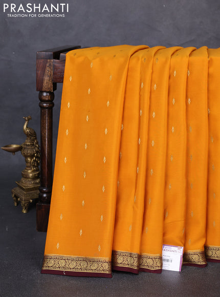 Pure Mysore Silk Saree mustard yellow and coffee brown with zari woven buttas and zari woven border